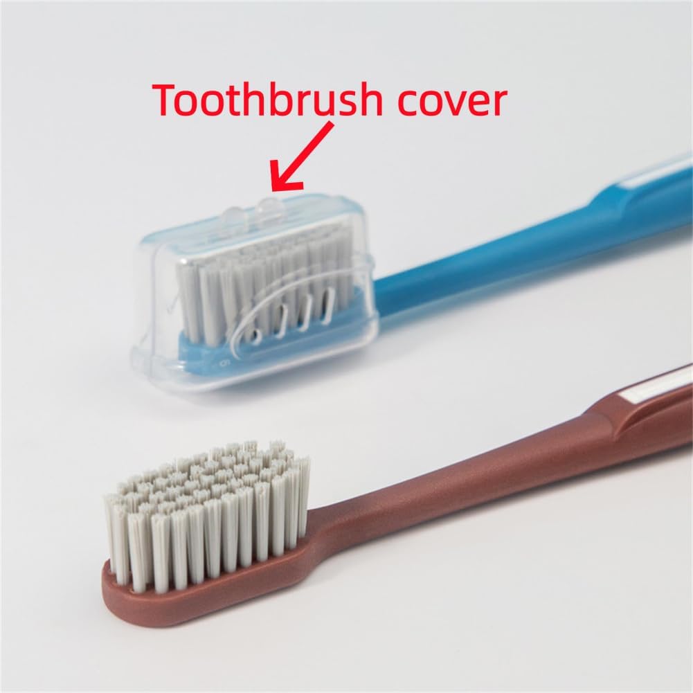 Hard-Bristle Toothbrushes with Covers for Adults,Firm Toothbrush Sets,Black image 3