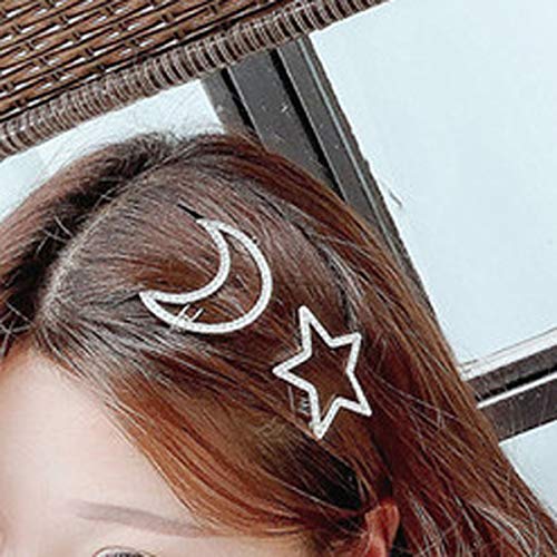 Teppylony ZB00021S-YSXXXYLFJ-2PCS 2 Pcs Silver Rhinestone Crystal Geometric Stars Moon Hair Clip Fashion Woman Hollow Side Clip Barrettes Hairpin Hair Accessories thumb #1