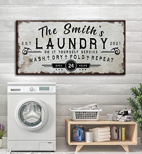 Tailored Canvases Personalized Laundry Sign - Large Canvas Wall Art Decor and Accessories for Laundry Room, Business and Farmhouse - Rustic Wall Decoration, Family Name Do It Yourself Service, 20