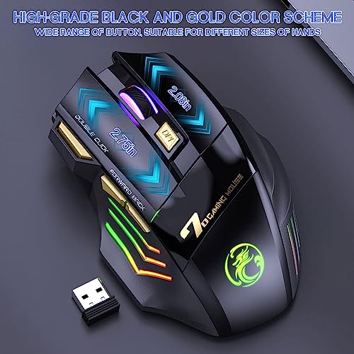 VEGCOO Mouse para jogos sem fio, mouse sem fio silencioso recarregável com 4800 DPI ajustável, tecla