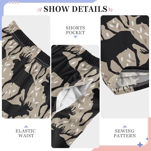 ZZXXB Moose and Leaves Print Boys Long Pants Soft Trousers Elastic Waist Kids Lounge Bottoms with Pockets S-XL4