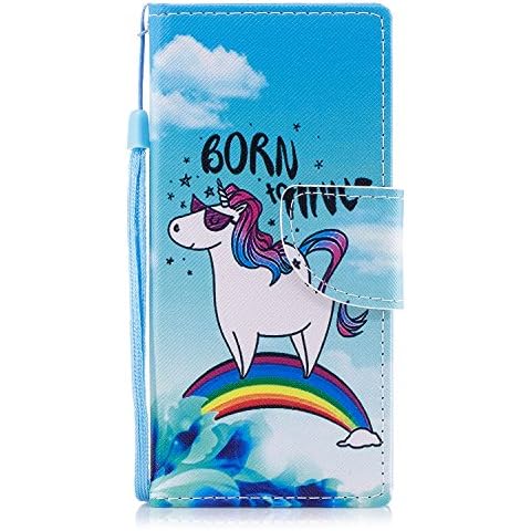 ShinyCase Sony Xperia XA1 Phone Case, Flip PU Leather Wallet Cover Book Style Case Stand Function Holder Magnetic Card Slots Shockproof Protection Cartoon TPU Shell for Sony Xperia XA1 Unicorn Cover