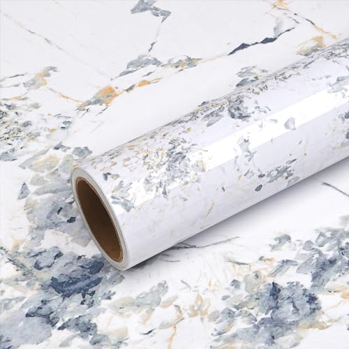 Papier peint marbre blanc adhésif brillant VEELIKE revêtement premium large pour comptoir - 2