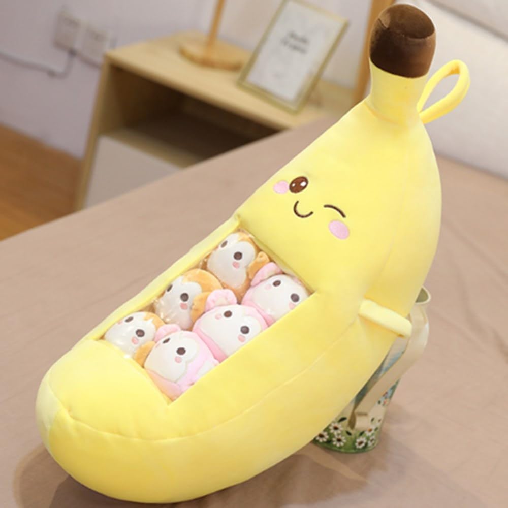 OUKEYI Banana Throw Pillow Fruit Stuffed Toys Banana Plush Pillow Removable Fluffy Creative Gifts for Kids,Kawaii Banana Plush Toy Halloween Christmas Decorative Doll Toy Gift