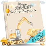 lila liebt dich® Freundebuch Kindergarten Bagger I Kindergarten Freundebuch Jungs - Kindgerecht mit Kreativseite, Geburtstagsliste & mehr I Liebevoll gestaltetes Kindergartenfreundebuch Jungen