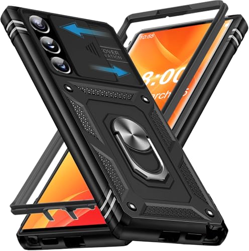 Handyhülle für Samsung Galaxy S23 Ultra Hülle, Galaxy S23 Ultra 5G Schutzhülle mit Kameraschutz 360° Drehbarer Metall Ri...