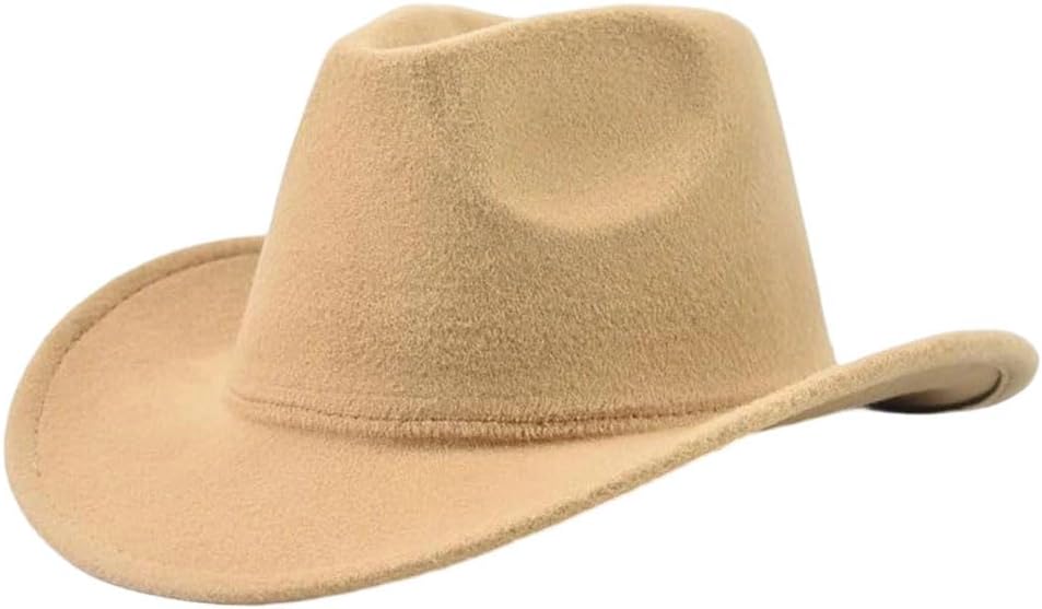 Women's Vintage Western Cowboy Hat with Leather Band Wide Brim Felt Fedora
