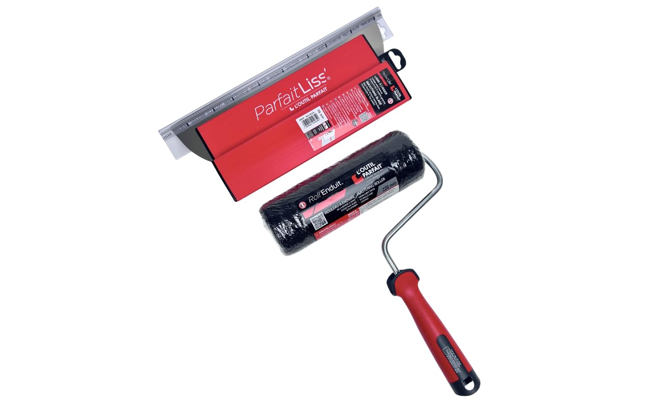 L'OUTIL PARFAIT Kit Plaquiste ParfaitLiss®, Lame à Lisser 35 cm et Rouleau à Enduire Roll'Enduit 220 mm