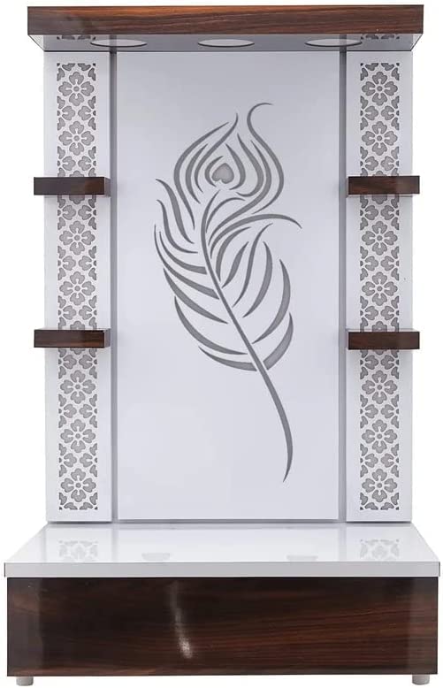 Temple en bois blanc avec éclairage LED autel artisanal de salon Devyom