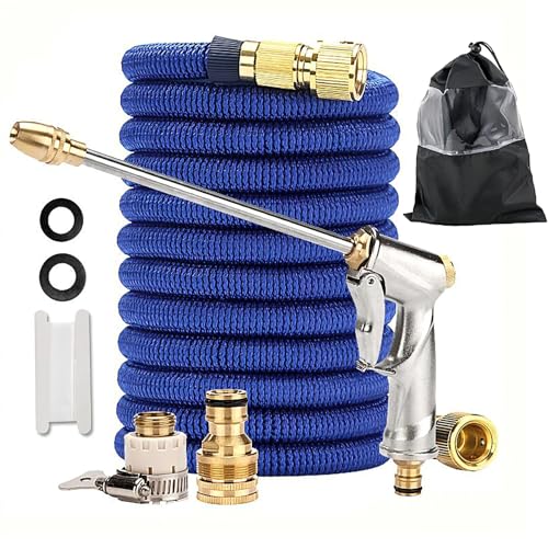 50FT erweiterbarer Gartenschlauch,5-in-1 Wasserschlauch mit Hochdruck-Metall-Wasserpistole,4 Schichten Latex und 3/4 '' Solid Messing Fitting,Heavy Duty Schlauch Rohr für Gartenarbeit,Autowäsche