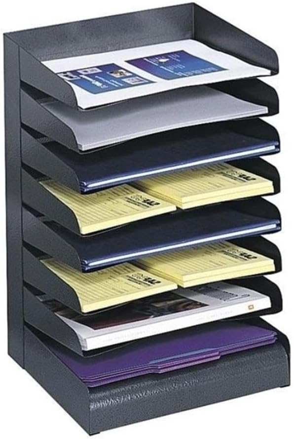 Scranton & Co Steel Desk Tray Organizer, 8-Tier Letter Size, Black Powder Coat Finish, Slanted Shelves with Finger Notch, 12" w x 9.5" d x 17.75" h, Rubber Feet, Contemporary Desktop Storage Solution