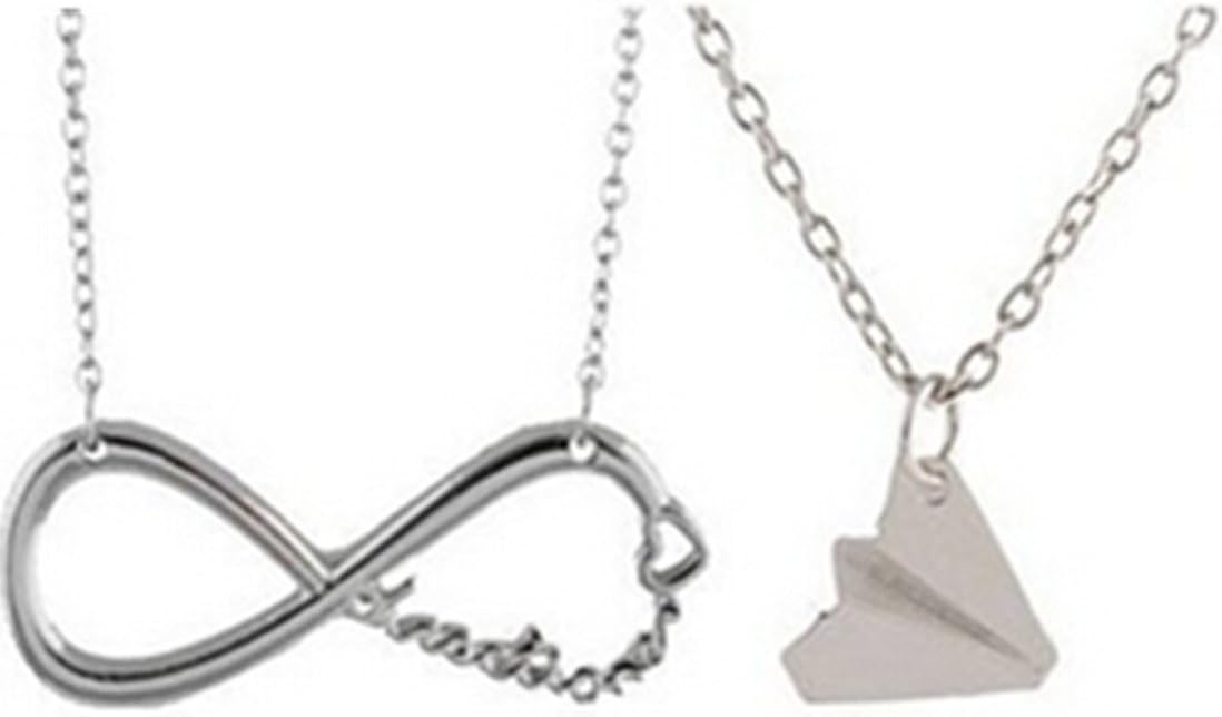 Fairy Jewelrytwo One Direction Necklace. Necklace Infinite and Paper Aeroplane -Gift Box (Silver)