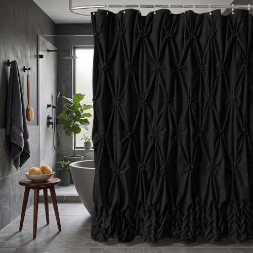 Seasonwood Black Shower Curtain Elegant Shower Curtains for Bathroom Luxury Chic Shower Curtain Cloth Water Repellent Hotel Spa Shower Curtains Handmade 72x72