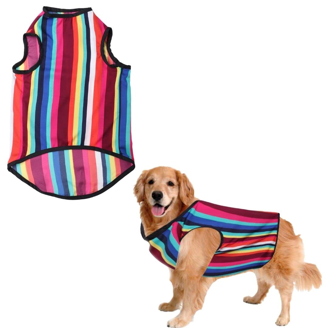 Sage Square Funky Soft Material Dog T-Shirt | Cool/Funky Print Pet | Soft Light Weight | Comfortable & Breathable Dog Clothing | Trendy Vest Outfit (Colorful Stripes Print) (Medium - 16inch)