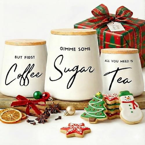 FIFTH FORK Coffee Tea and Sugar Ceramic Canister Set -...