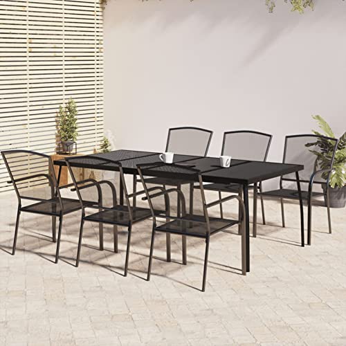 Snsowed Juego de Comedor de jardín 7 Piezas, Conjunto Mesa Y Sillas Jardin, Muebles De Jardin, Garden Furniture, Conjunto Terraza Exterior, Muebles Jardin Exterior, Acero Gris Antracita