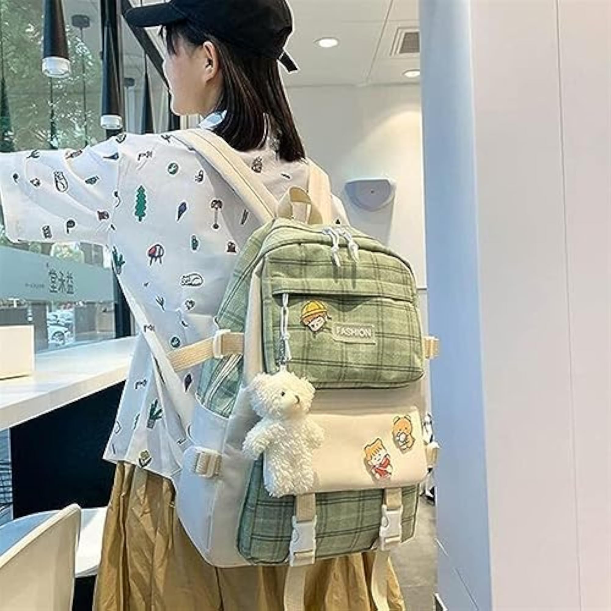 5Pcs Plaid Check Backpack Combo Kit, Cute Children's Bags