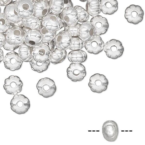 Beads for Jewelry Making, Bracelet, Earring and Necklace 100 Silver Plated Brass 3x2mm Corrugated Rondelle Spacer Beads with 0.5mm Hole