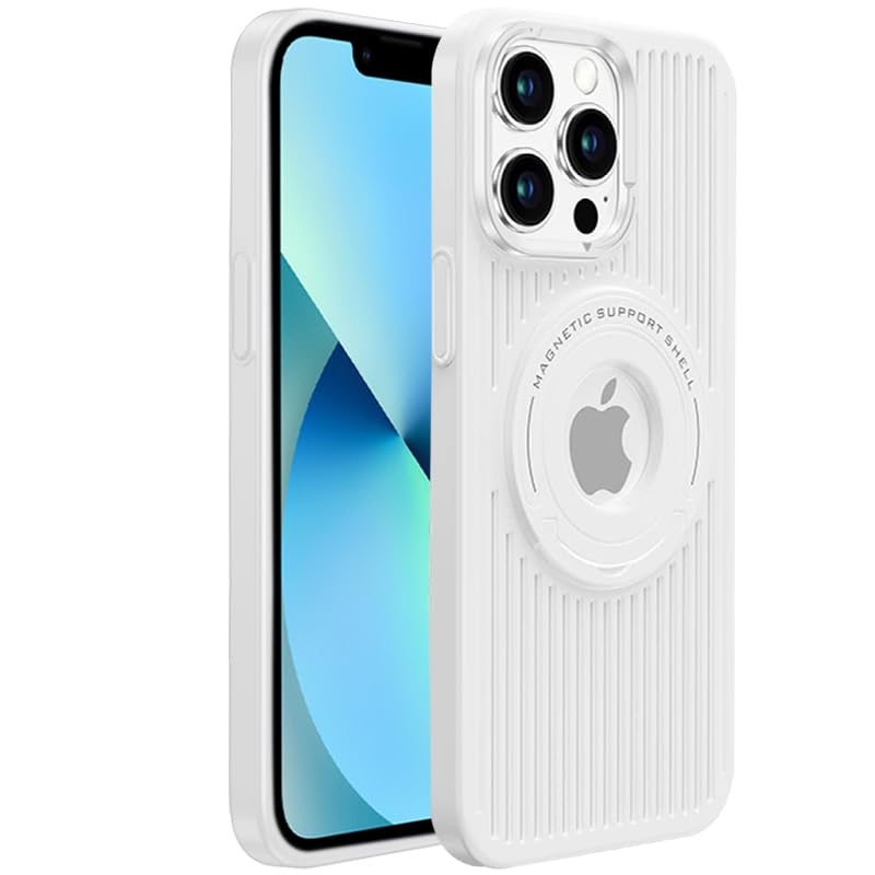 Image of Hybird Slim Armor Back Case Cover for iPhone 15 Pro MagSafe Heat Dissipation Kickstand | Magnetic Shell with Logo- View (White)