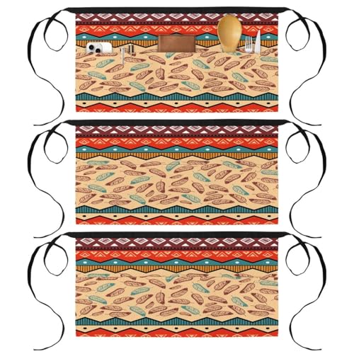 Tablier court de chef multicolore avec 3 poches pour restaurant et nettoyage