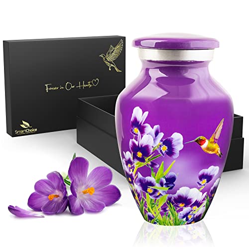 Handcrafted Hummingbird Cremation Urn For Adults Large Burial Urn For Human Ashes Suitable For Adult Males Or Females Beautiful Urn For Ashes (Keepsake Urn, Purple) #TOP4