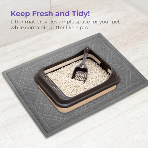 iPrimio Cat Litter Box Mat 42x36 Gray - Mesh Trapper, Easy Clean, Repels Odour - Non-Slip Kitty Litter Mat