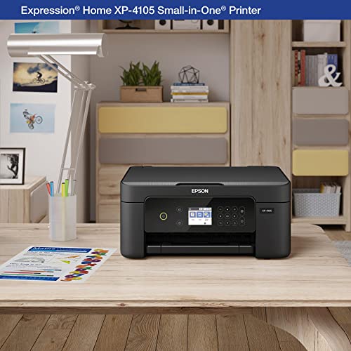 Epson Expression Home Xp-4105 All-In-One Wireless Color Inkjet Printer, Black - Print Copy Scan - 2.4" Color Lcd, 10.0 Ppm, 5760 X 1440 Dpi, Auto 2-Sided Printing, Voice Activated #TOP5