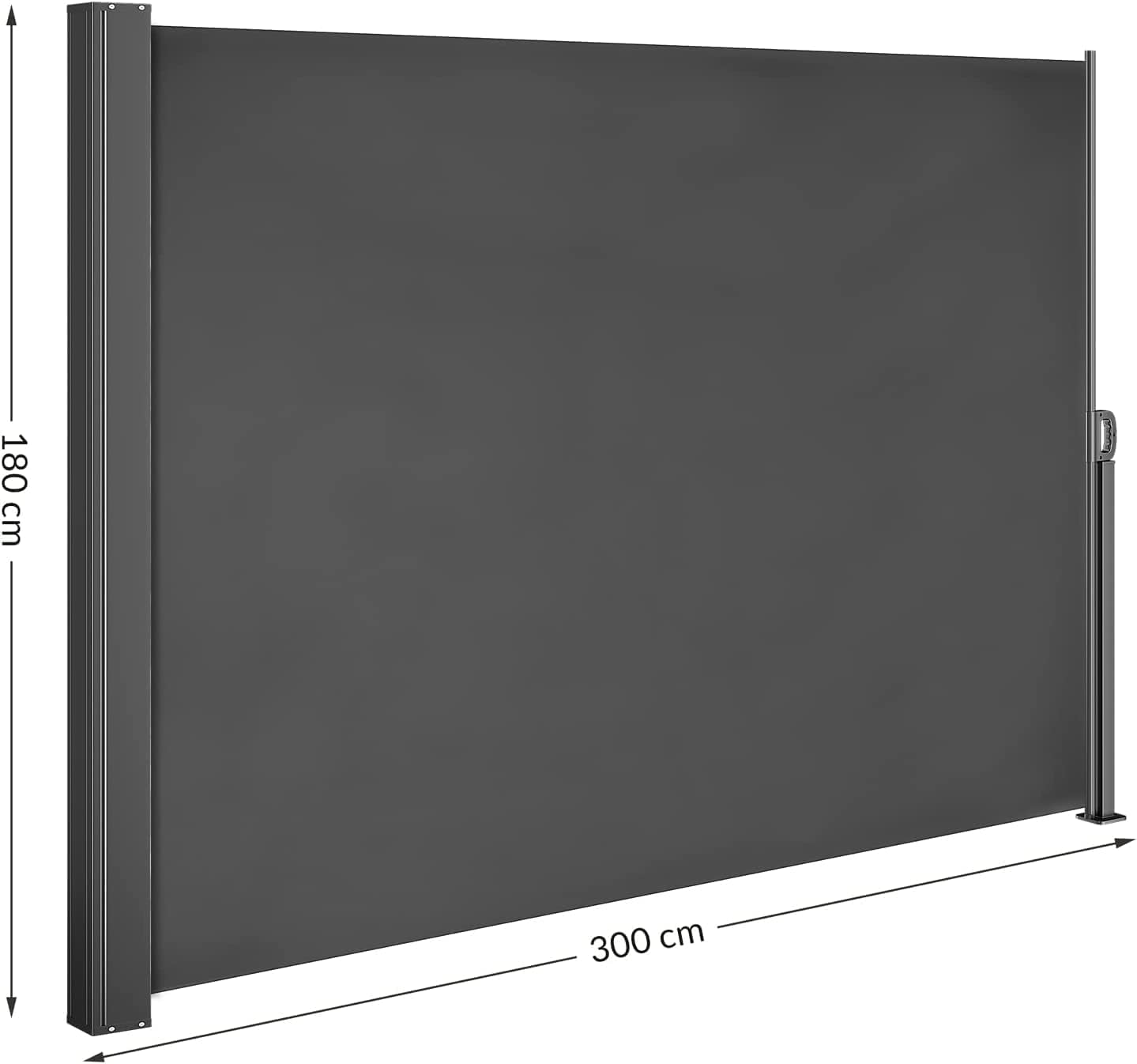 CASARIA Toldo Lateral Retráctil 180x300cm Pantalla Privacidad UV30+ | Poliéster 180g/m², Revestimiento PU, Repelente Agua, Resistente Viento, Función Bloqueo, Soporte Ajustable, Opaco, Exterior