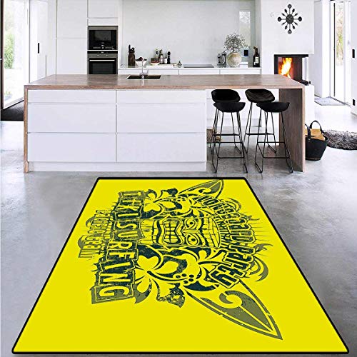 Tiki Bar Decor, Bath Mats for Floors, Tiki Surf Team Longboard Party Grungy