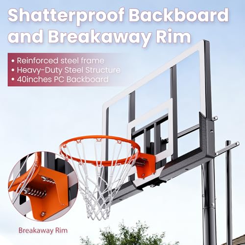 Image of Feelwin Basketball Hoop for Kids Youth Adults, Portable Adjustable Height Basketball Goal with Wheels for Outdoor Use,Backyard & Driveway