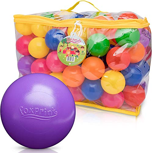 FoxPrint Soft Plastic Kids Play Balls – Non Toxic, 200 Phthalate & Bpa Free - Crush Proof & No Sharp Edges; Ideal for Baby or Toddler Ball Pit, Kiddie Pool, Indoor Playpen & Parties,