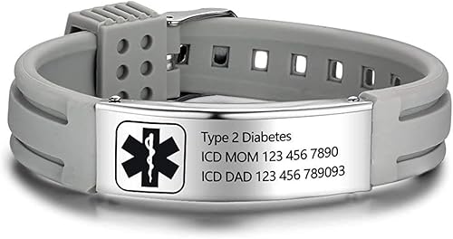 Fortheday Pulsera de identificación médica personalizada para hombres y mujeres Pulsera de alerta de emergencia de silicona impermeable ajustable