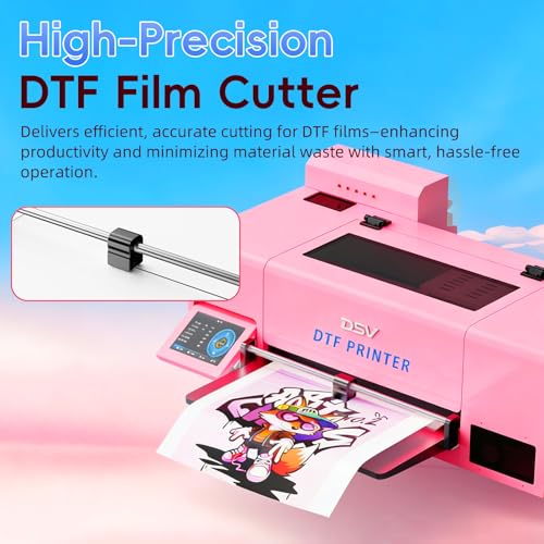Image of DSV A3 F1080 DTF Printer (XP600 Gen2)-24 /7 Auto-Maintenance&Printhead with Moisturizing Fluid, Anti-Clog, 2X Speed vs L1800 /R1390,White Ink Circulation,2-Year Ink (Pink, Printer+Powder Shaker&Dryer)