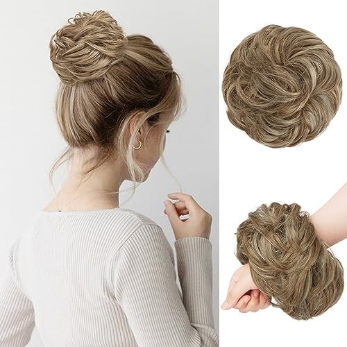 RUWISS Messy Bun Hair Pieces Hair Bun Scrunchies Extension Curly Wavy Messy Synthetic Bun Updo Hairpiece for Women Darkest Brown