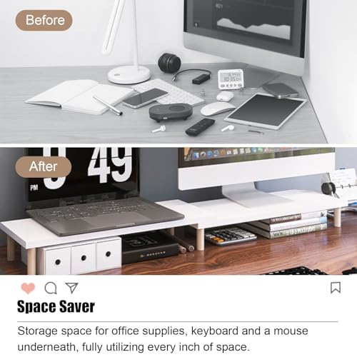Support de moniteur double en bois blanc pour optimiser le télétravail - 6