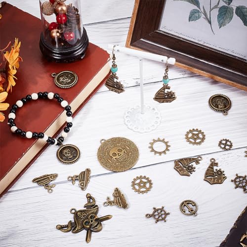 SUNNYCLUE 1 Box 58Pcs 11 Styles Steampunk Charms Bulk Pirate Charms Alloy Vintage Gear Mechanical Metal Steam Punk Sea Nautical Charm for Jewellery Making Supplies DIY Necklace Bracelet Earring - Image 4
