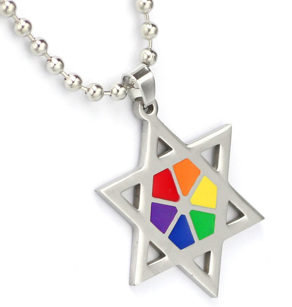Rainbow Star of David Pendant Jewish Gay Lesbian LGBTQ Judaism Pride Necklace