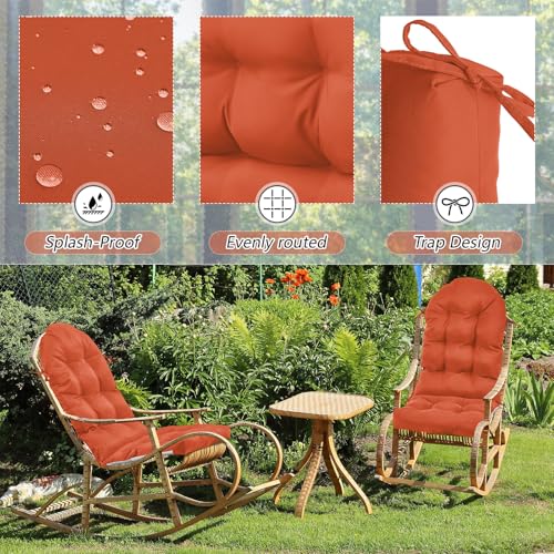 Image of Geelin 4 Pcs Outdoor Patio Chair Cushion Thick High Back Adirondack Chair Cushion Tufted Weather & Fade Resistant Anti-Slip Outside Rocking Chairs Pads with Ties 44 x 19 x 4 Inch (Orange)