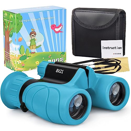 Kids Binoculars Shockproof Compact High-Resolution - Durable Lightweight Small High Power Binocular 8x21 for Bird Watching Hiking Camping Travel Learning Spy Games Exploration Gift for Boys Girls