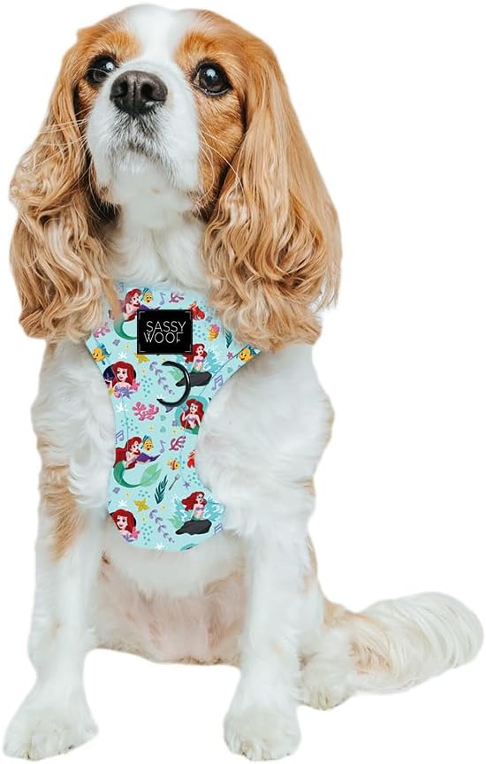 Dog Adjustable Harness - Disney Princess Little Mermaid Ariel - S, Breathable Mesh, No Pull Design with Two D-Rings, Perfect for Small Dogs and Puppies - Officially Licensed