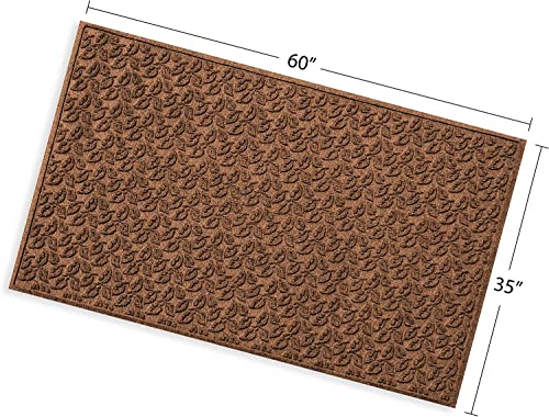 Bungalow Flooring Waterhog Door Mat, 3' x 5' Made in USA, Durable and Decorative Floor Covering, Skid Resistant, Indoor/Outdoor, Water-Trapping, Dogwood Leaf Collection, Dark Brown