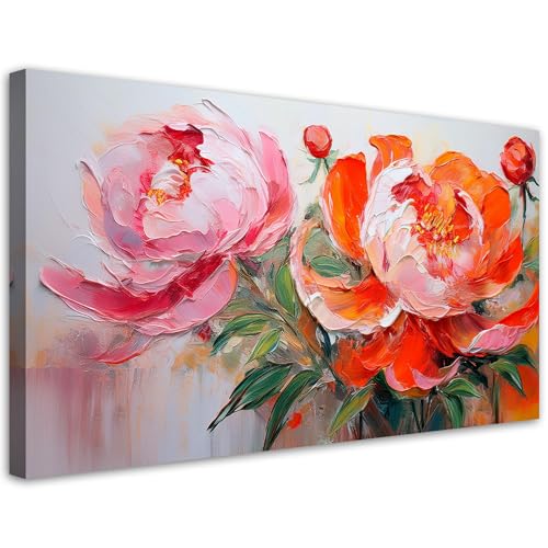 Feeby - Tableau sur Toile - Decoration Murale Peinture - Pivoines roses Fleurs orange - 100x50 1partie - Tableaux chambre à coucher - Decoration Chambre -...
