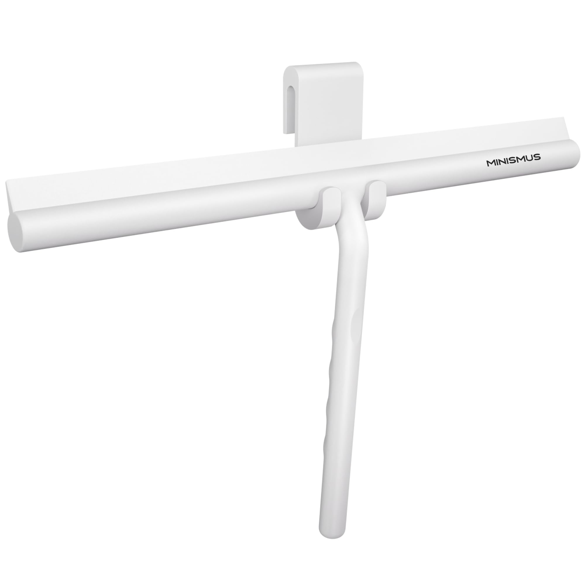 Minismus Silicone Shower Squeegee - Squeegee Cleaner Tool - Hook for Shower Doors - Screen Wiper Blade - Bathroom Scraper (White, 13'')