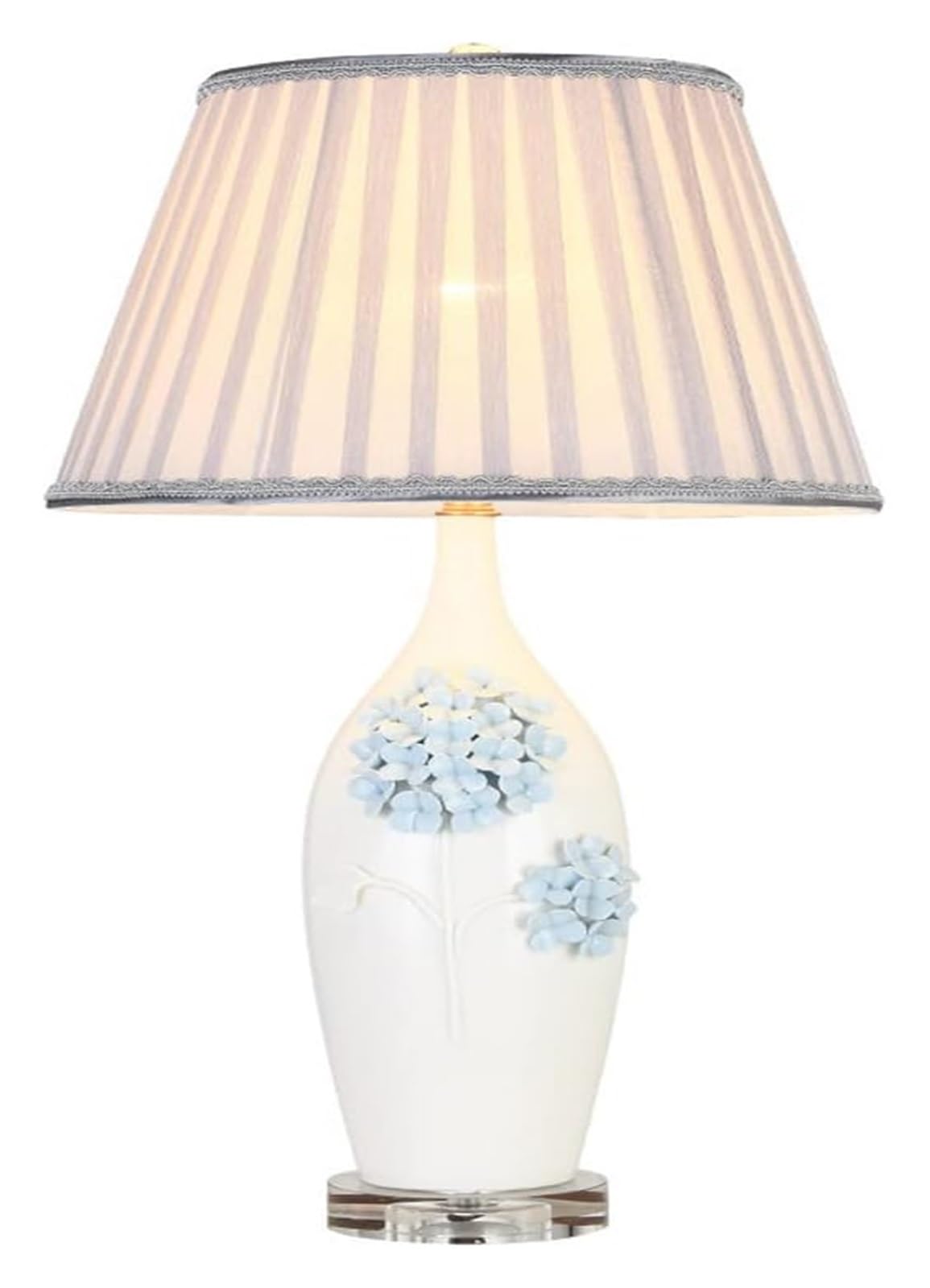 asdchZen 3D Pinch Flower Creativity Ceramics Desk Lamp White Glazed Ceramic Table Lamp Bedroom Bedside Lamp With Handmade Fabric Lampshad Lamp,For Living Room