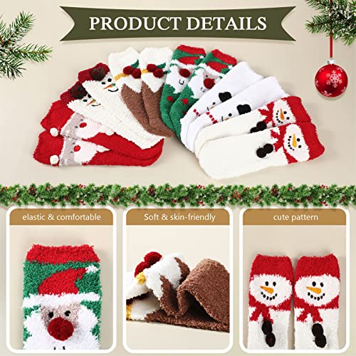 Cindeer 12 Pairs Women's Winter Fuzzy Socks - Christmas Fluffy Slippers, Thick Plush Warm Sleeping Socks Gift for Girls (Santa Style)4