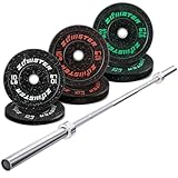 Bumper Weight Plate Olympic Plate Hi-Temp Bumper Weight Plate with Steel Insert Strength Training Weight Lifting Plate (100LB Weight Set & 7FT Weight Bar)