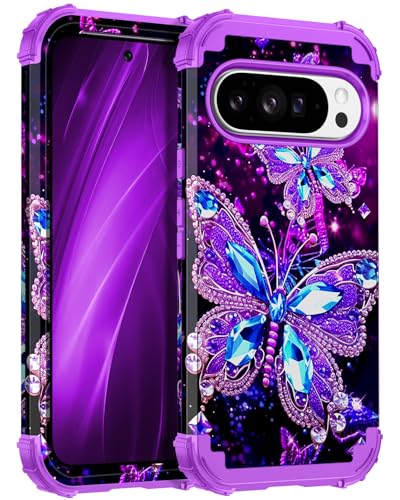Miqala for Google Pixel 10 Pro XL Case,Glow in The Dark Three Layer Heavy Duty Shockproof Full Body Protection Hard Plastic Bumper+Soft Silicone Case for Google Pixel 10 Pro XL,Dark