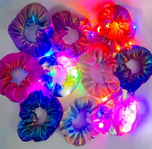 Led Hair Scrunchies For Girls With Hidden Zipper Pocket |10Pcs| Led Glow Hair Bands, Light Up Scrunchies With 3 Light Modes, Summer Accessories, Glow In The Dark Hair Ties (Mermaid 10) #TOP5