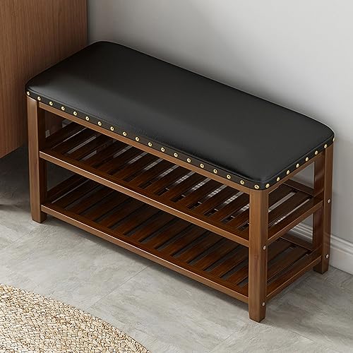 Rangement à double couche en forme de bande et banc d'entrée marron 80 cm