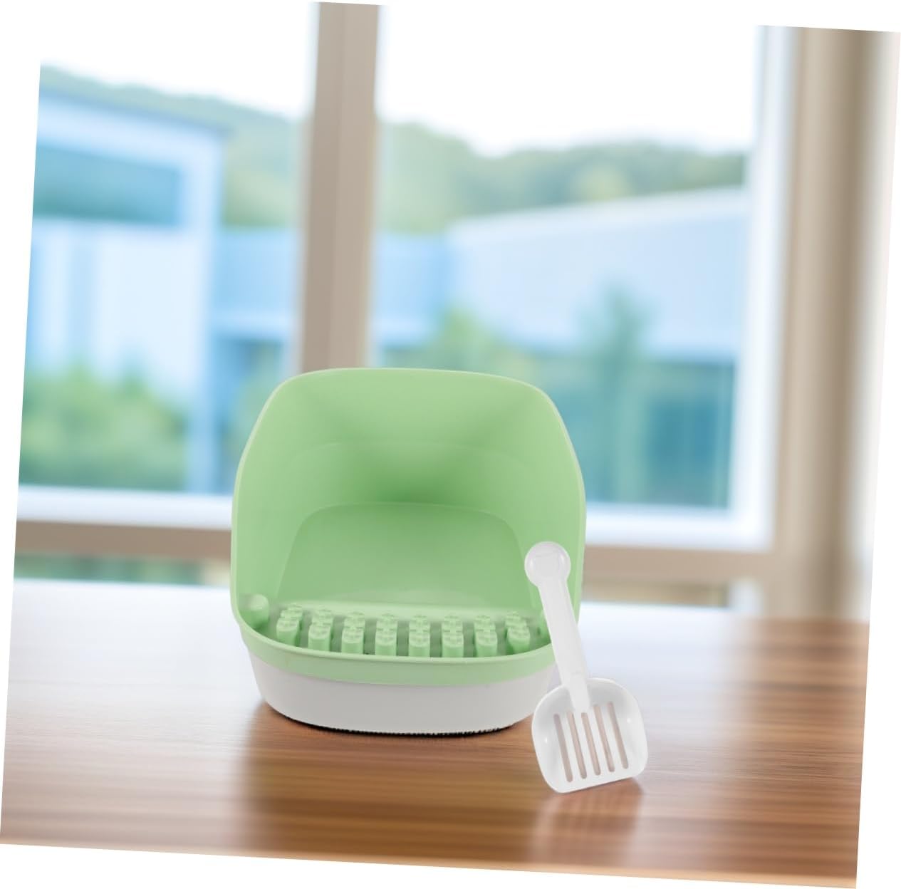 GALPADA 1set Portable Cat Litter Box with High Sides for Kittens Easy Household Toilet Construction Avocado for Indoor Use